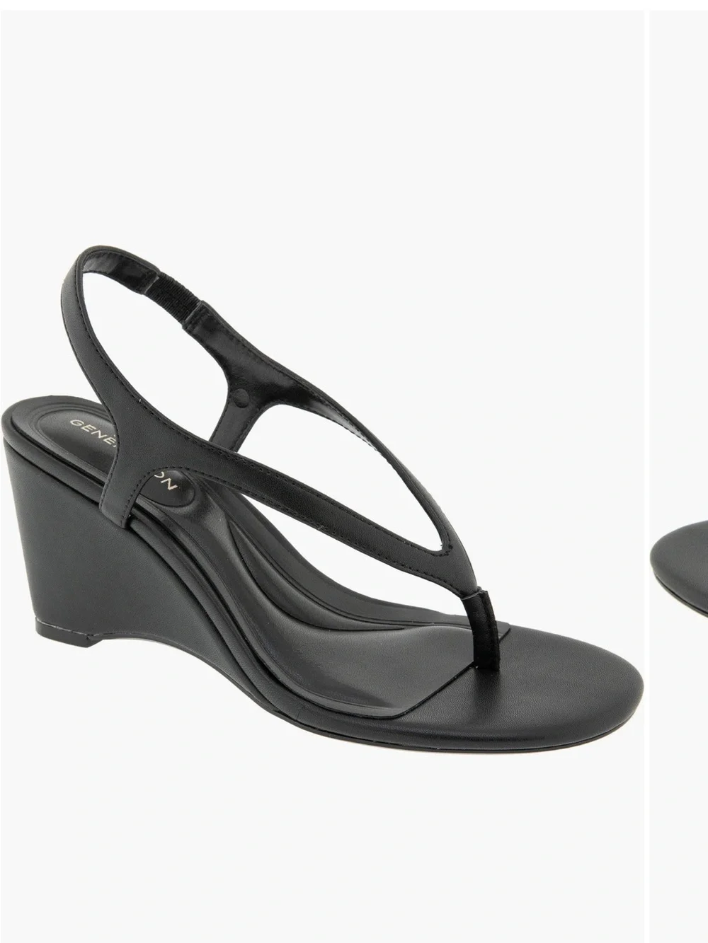 BCBGeneration Black Wedge Thong Slingback Sandals
